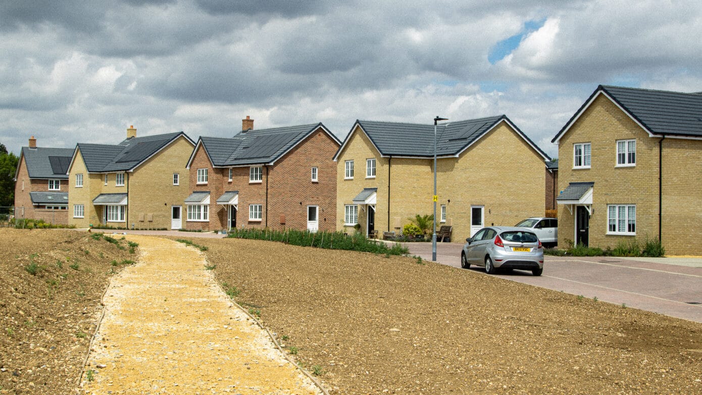 New housing development with cloudy sky