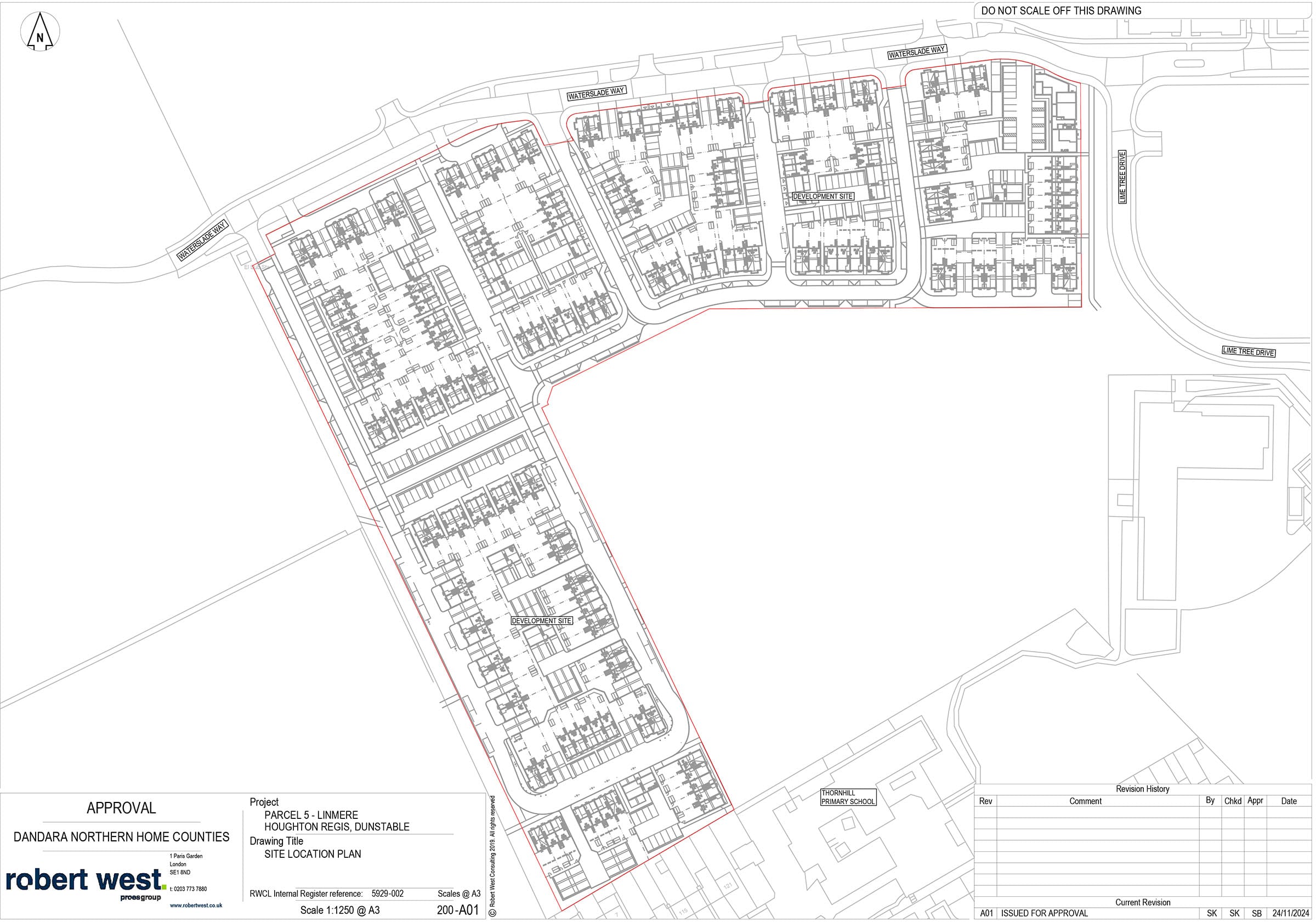 Site location plan for housing development, Dunstable UK.