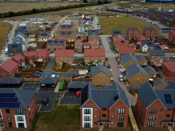 Aerial view of suburban housing development
