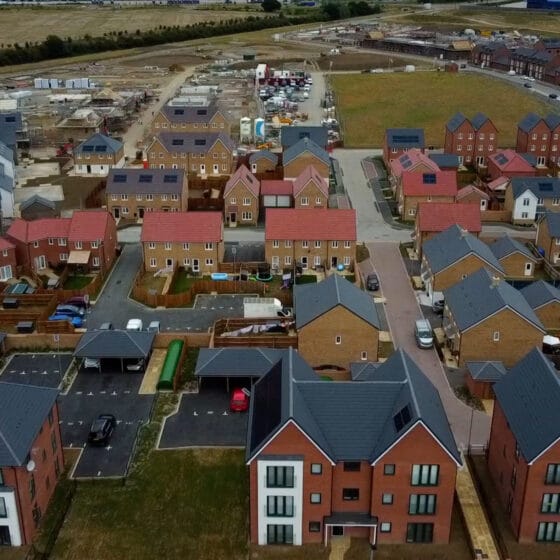 Aerial view of suburban housing development